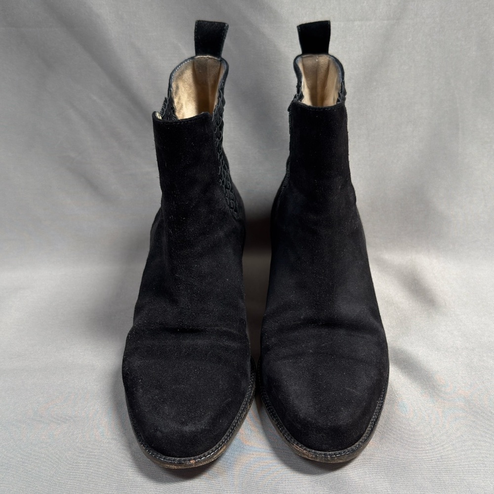 Vintage Bottega Veneta Suede Intrecciato Black Booties 6.5 Slip On Chelsea Boots - Picture 2 of 16